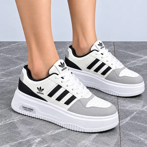 Women's White and Burgundy Platform Sneakers - Black - Available at AfnoBazar Nepal