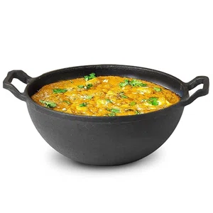 The Indus Valley Pre-Seasoned Cast Iron Kadai with Curved Handle | Medium, 25cm/9.8inch, 3.2Ltr, 3.3kg | Induction Friendly | Naturally Nonstick Kadhai, 100% Pure & Toxin-Free, No Chemical Coating - Available at AfnoBazar Nepal