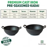 The Indus Valley Pre-Seasoned Cast Iron Kadai with Curved Handle | Medium, 25cm/9.8inch, 3.2Ltr, 3.3kg | Induction Friendly | Naturally Nonstick Kadhai, 100% Pure & Toxin-Free, No Chemical Coating - Available at AfnoBazar Nepal