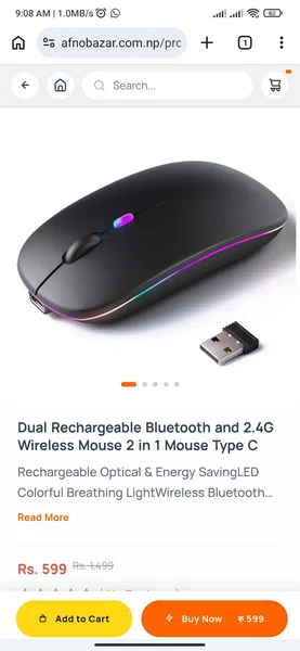 Dual Rechargeable Bluetooth and 2.4G Wireless Mouse 2 in 1 Mouse Type C - Available at AfnoBazar Nepal