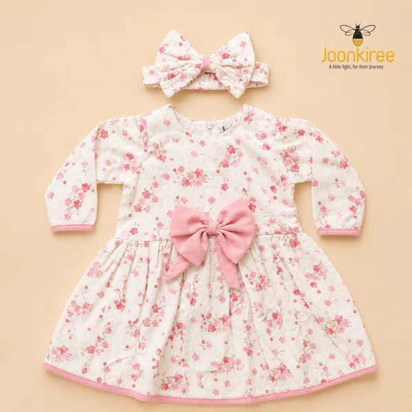 Joonkiree Floral Bow Jama for Baby Girls - Available at AfnoBazar Nepal
