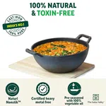 The Indus Valley Pre-Seasoned Cast Iron Kadai with Curved Handle | Medium, 25cm/9.8inch, 3.2Ltr, 3.3kg | Induction Friendly | Naturally Nonstick Kadhai, 100% Pure & Toxin-Free, No Chemical Coating image 6