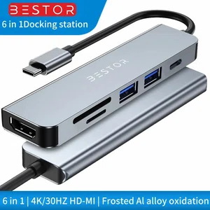 Ansty UA-10 6 in 1 USB-C Hub, Plug and Play - Available at AfnoBazar Nepal