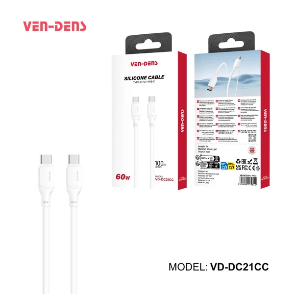 Ven-Dens VD-DC21CC USB-C to Type-C 60W Silicone Data Cable - Available at AfnoBazar Nepal