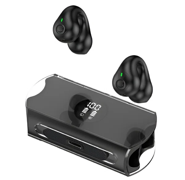 Transparent Capsule Ear Clip Bluetooth Earbuds with Digital Display - Available at AfnoBazar Nepal