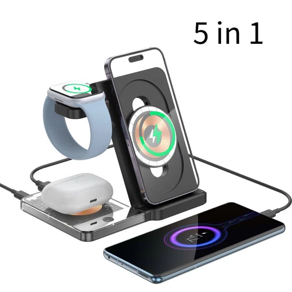 5 in 1 Foldable Magnetic Fast Wireless Charger - Available at AfnoBazar Nepal