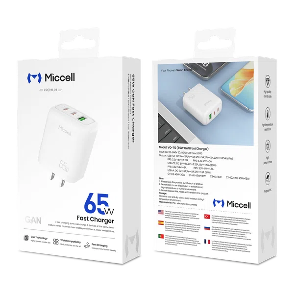 Miccell 65W GaN 3-Port Fast Charger - Available at AfnoBazar Nepal