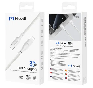 Miccell 30W USB-C to Lightning Braided Cable (1.2M) - Available at AfnoBazar Nepal