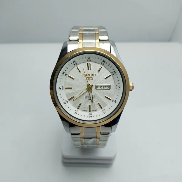 Men's Two Tone Stainless Steel Watch with Date, White Dial