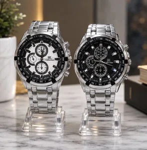 Pack of 2 Men's Stainless Steel Round Dial Quartz Watches - Available at AfnoBazar Nepal