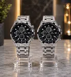 Pack of 2 Men's Stainless Steel Round Dial Quartz Watches - Available at AfnoBazar Nepal