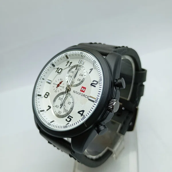 Men's Round Dial Leather Strap Quartz Watch with Date - Available at AfnoBazar Nepal
