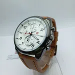 Men's Round Dial Leather Strap Quartz Watch with Date - Available at AfnoBazar Nepal