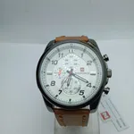 Men's Round Dial Leather Strap Quartz Watch with Date image 10