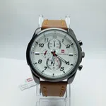 Men's Round Dial Leather Strap Quartz Watch with Date image 11