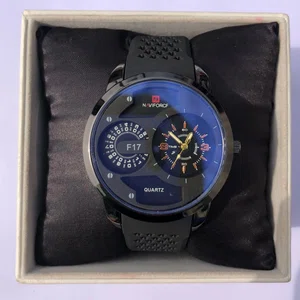 Men's Round Dial Black Rubber Strap Quartz Watch - Available at AfnoBazar Nepal