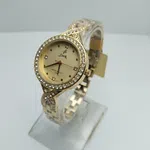 Women's Golden Quartz Dress Watch with Stone Bezel - Available at AfnoBazar Nepal