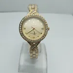 Women's Golden Quartz Dress Watch with Stone Bezel - Available at AfnoBazar Nepal