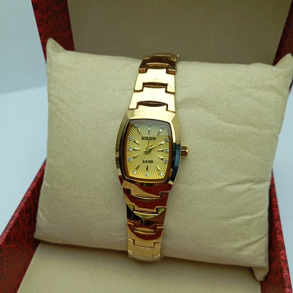 Women's Gold Tone Rectangle Dial Stainless Steel Watch - Available at AfnoBazar Nepal