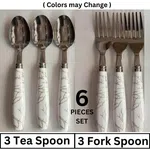 Stainless Steel Spoon and Fork Set with White Marble Handles, Pack of 6, Pack of 12 - Available at AfnoBazar Nepal