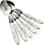 Stainless Steel Spoon and Fork Set with White Marble Handles, Pack of 6, Pack of 12 - Available at AfnoBazar Nepal
