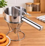 Stainless Steel Sel Roti Maker | Manual Batter Dispenser with Stand | Sel Roti Making Tool - Available at AfnoBazar Nepal