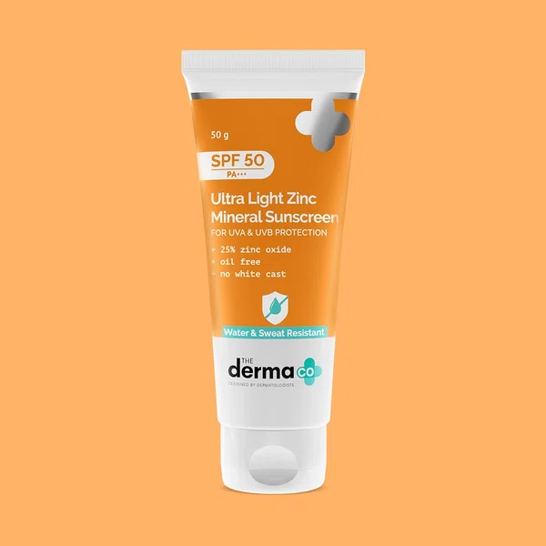 The Derma Co Ultra Light Zinc Mineral Sunscreen SPF 50 with Blue Light Protection - 50g