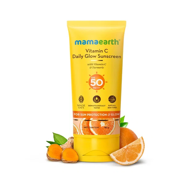 Mamaearth Vitamin C Daily Glow Sunscreen SPF 50 PA++++ with Vitamin C & Turmeric - 80g