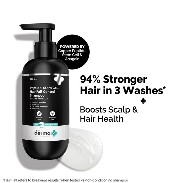 The Derma Co Peptide-Stem Cell Hair Fall Control Shampoo - 200ml - Available at AfnoBazar Nepal