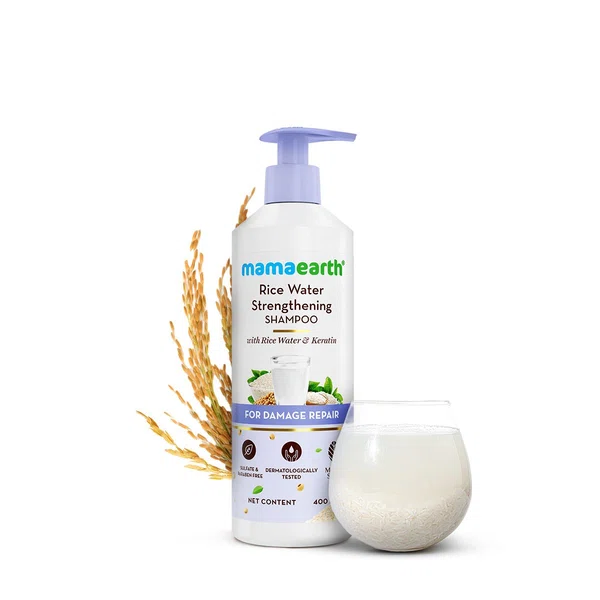 Mamaearth Rice Water Strengthening Shampoo with Rice Water & Keratin for Damage Repair - 400ml - Available at AfnoBazar Nepal