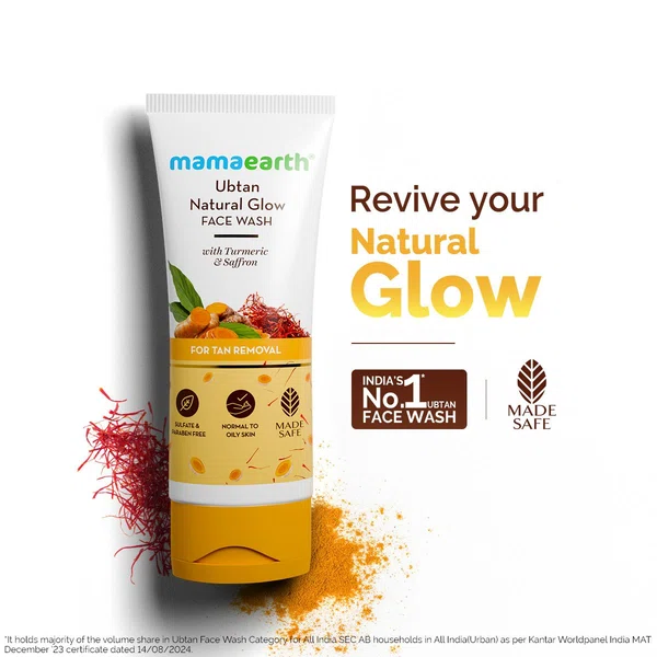 Mamaearth Ubtan Natural Glow Face Wash with Turmeric & Saffron for Tan Removal - 100ml - Available at AfnoBazar Nepal