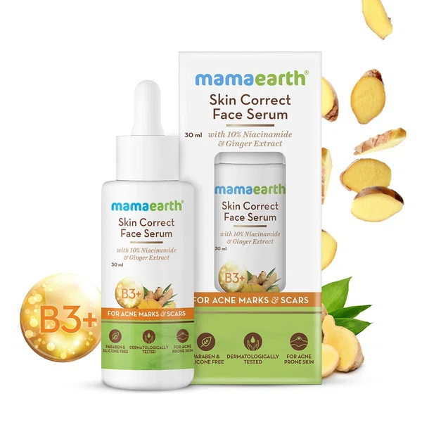 Mamaearth Skin Correct Face Serum with Niacinamide & Ginger Extract for Acne Marks & Scars - 30ml - Available at AfnoBazar Nepal