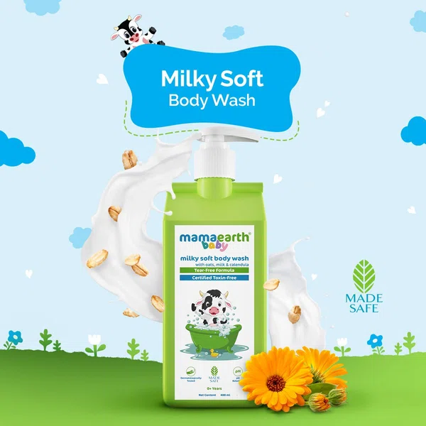 Mamaearth Milky Soft Body Wash for Babies with Oats, Milk & Calendula - 400ml - Available at AfnoBazar Nepal