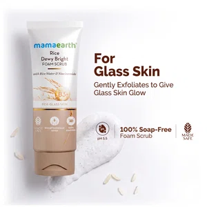 Mamaearth Rice Dewy Bright Foam Scrub with Rice Water & Niacinamide for Glass Skin Glow - 100g - Available at AfnoBazar Nepal