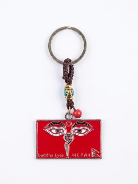 Nepal Buddha Eyes Keychain with Tibetan Beads & Handmade Cord – Traditional Souvenir - Available at AfnoBazar Nepal