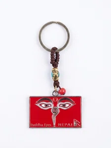 Nepal Buddha Eyes Keychain with Tibetan Beads & Handmade Cord – Traditional Souvenir - Available at AfnoBazar Nepal