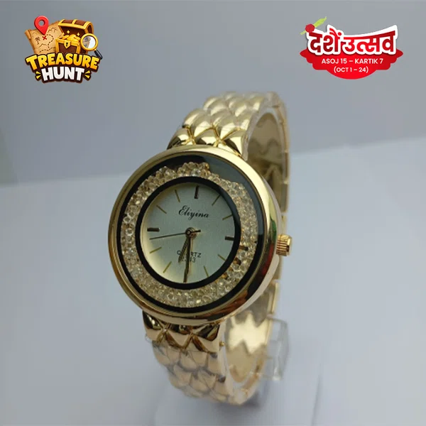 Women Watch Fashionable  Round Dial Stainless Steel Waterproof Watch For Women - Available at AfnoBazar Nepal