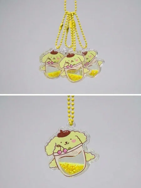 Cute Puppy Pudding Shaker Keychain – Yellow Glitter Bag Charm - Available at AfnoBazar Nepal