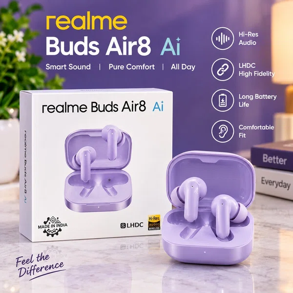 Realme Buds Air8 AI TWS Wireless Earbuds – Hi-Res Audio, LHDC, Long Battery Life, Comfortable Fit - Available at AfnoBazar Nepal
