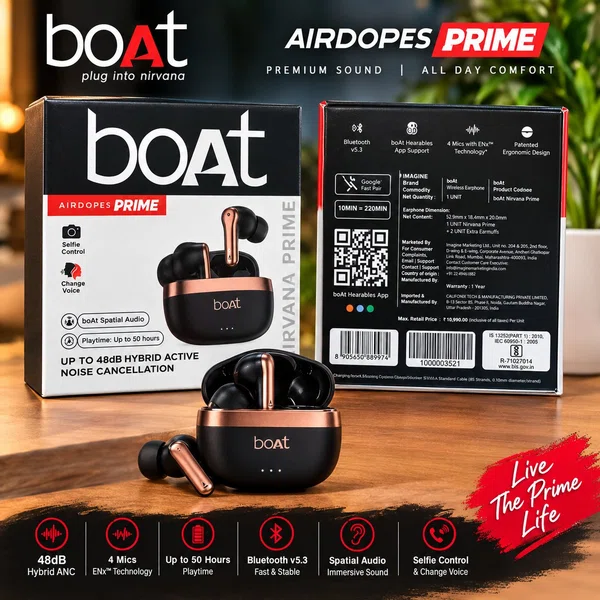 boAt Airdopes Prime 701 ANC, a TWS wireless earbuds model with Hybrid ANC. - Available at AfnoBazar Nepal
