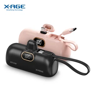 X-AGE ConvE Capsule 5000mAh Mini Power Bank (XPB10) with Built-in Type-C Cable and 22.5W Fast Charging