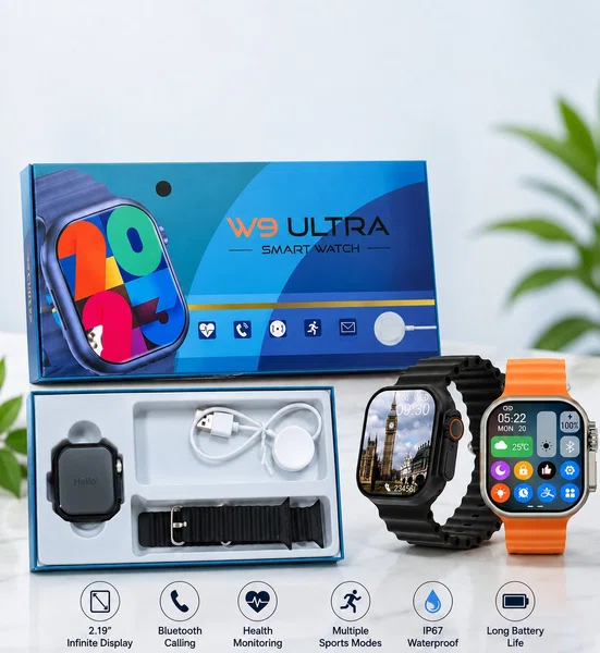W9 Ultra Smart Watch 2.19″ Infinite Display | Bluetooth Calling | Health Monitoring | Multiple Sports Modes | IP67 Waterproof | Long Battery Life - Available at AfnoBazar Nepal