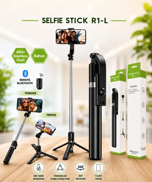 R1-L 3-in-1 Extendable Selfie Stick Tripod with Bluetooth Remote - Available at AfnoBazar Nepal
