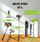R1-L 3-in-1 Extendable Selfie Stick Tripod with Bluetooth Remote - Available at AfnoBazar Nepal