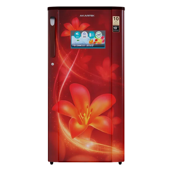 Akaritek 200 Litre Single Door Red Floral Refrigerator AK-RS200RE