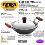 Hawkins Hard Anodised Deep Fry Pan (Kadhai) Flat Bottom With SS Lid Induction Compatible IAD25S image 2