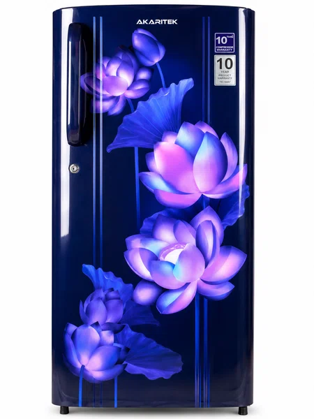 Akaritek AKDS200BF 200 Litre Single Door Blue Floral Refrigerator
