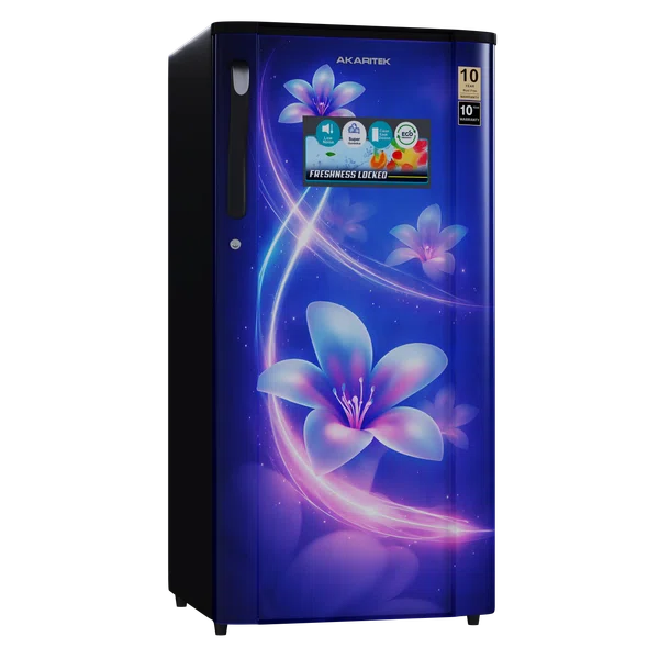 Akaritek 180 Litre Single Door Maroon Floral Refrigerator AK-RS180ME