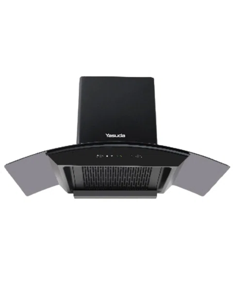 Yasuda Chimney YS-C90TF 90 CM Chimney, Filterless Curve Glass Matte Black & Touch Sensor