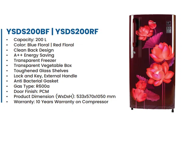 Yasuda 200 Ltr single door Refrigerator Red Floral YSDS200RF